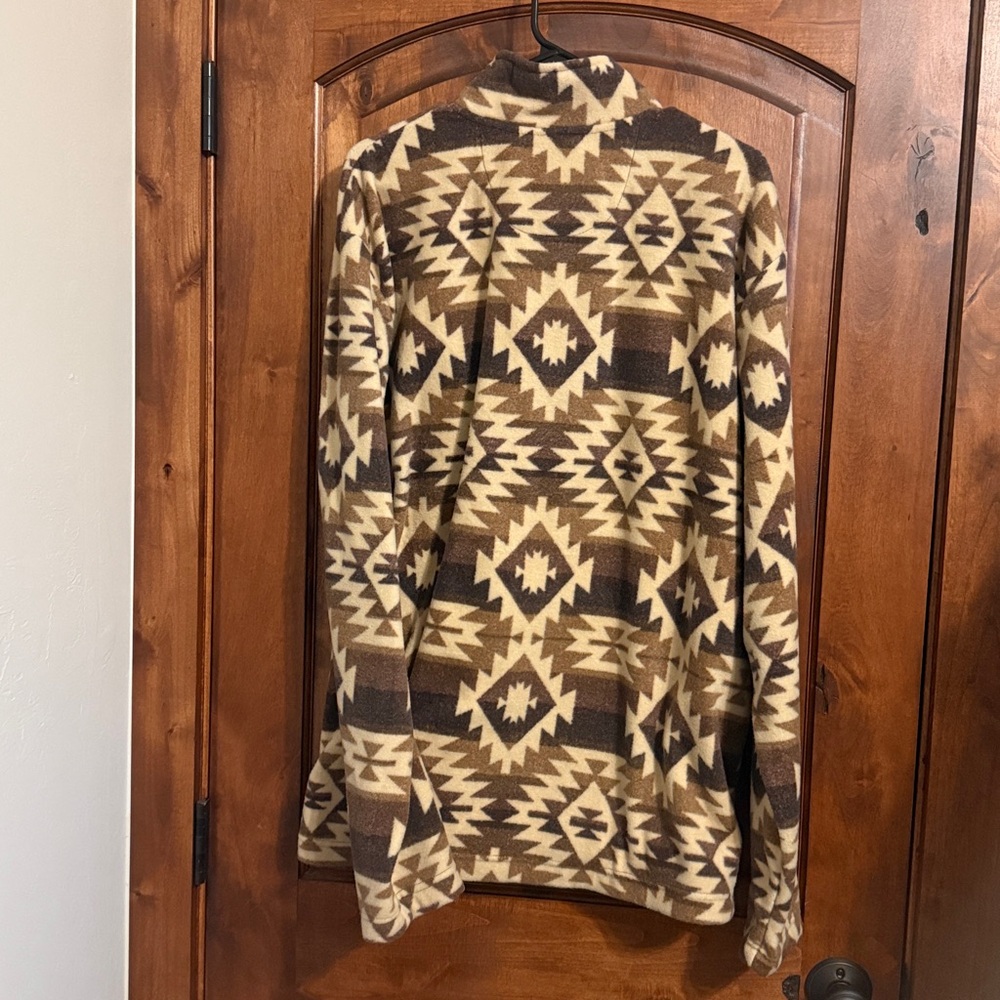 Roper Men's Zip-Up Sweater in Brown and Cream Geometric Pattern - Picture 4 of 7